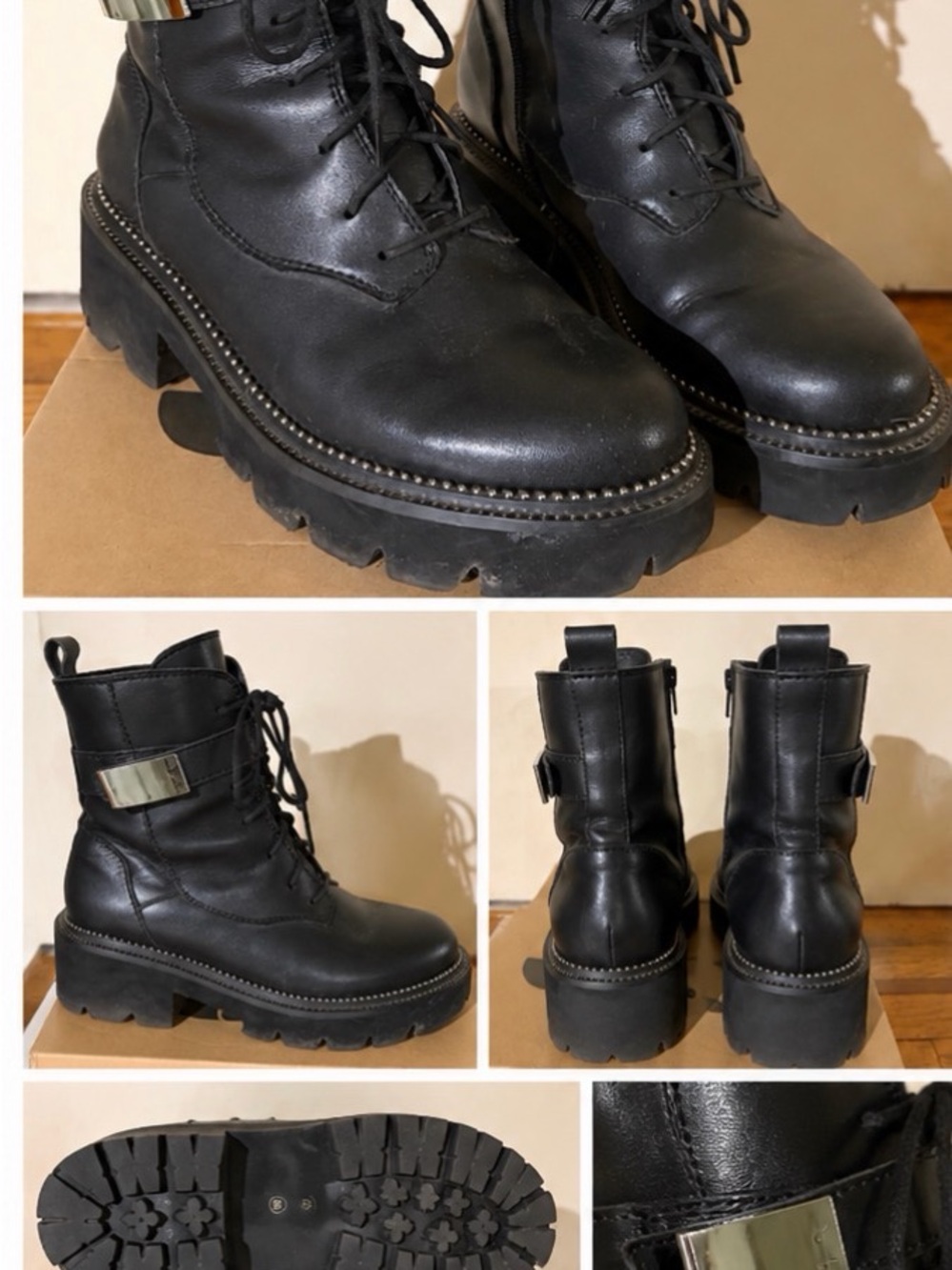 Black Lace-Up Chunky Lug Sole Ankle Boots